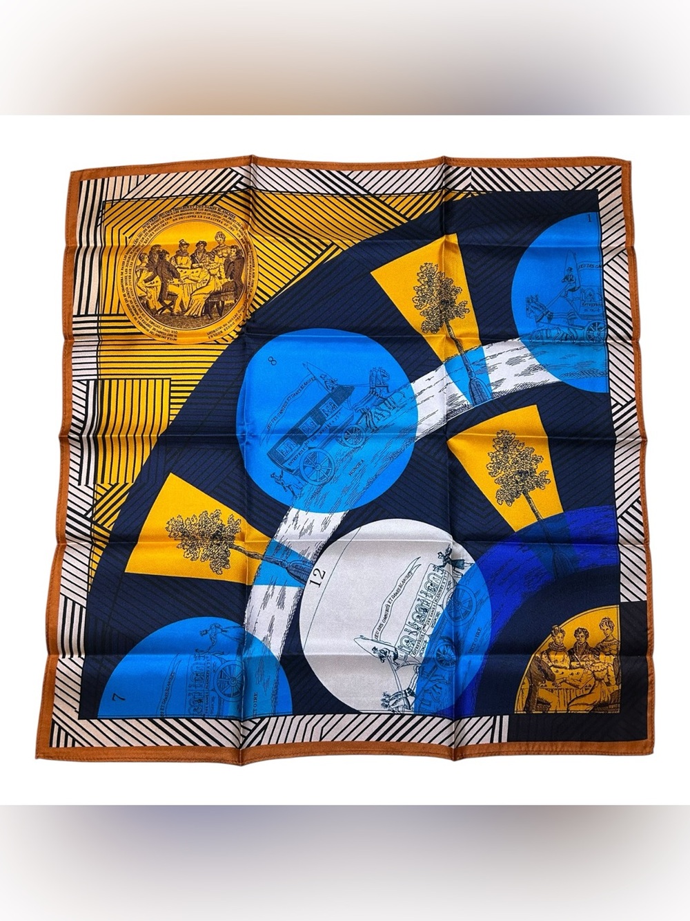 Scarf 20” x 20” with Blue and Mustard Coin